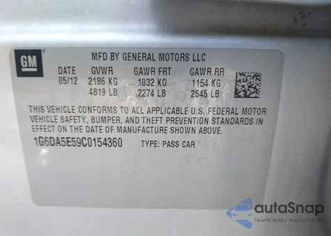 2012 Cadillac Cts Standard from USA, damaged, VIN 1G6DA5E59C0154360